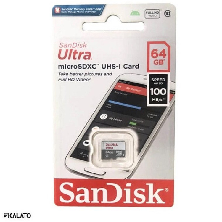 کارت حافظه microSDXC سن دیسک مدل Ultra کلاس 10 استاندارد UHS-I U1 سرعت 100MBps ظرفیت 64 گیگابایت