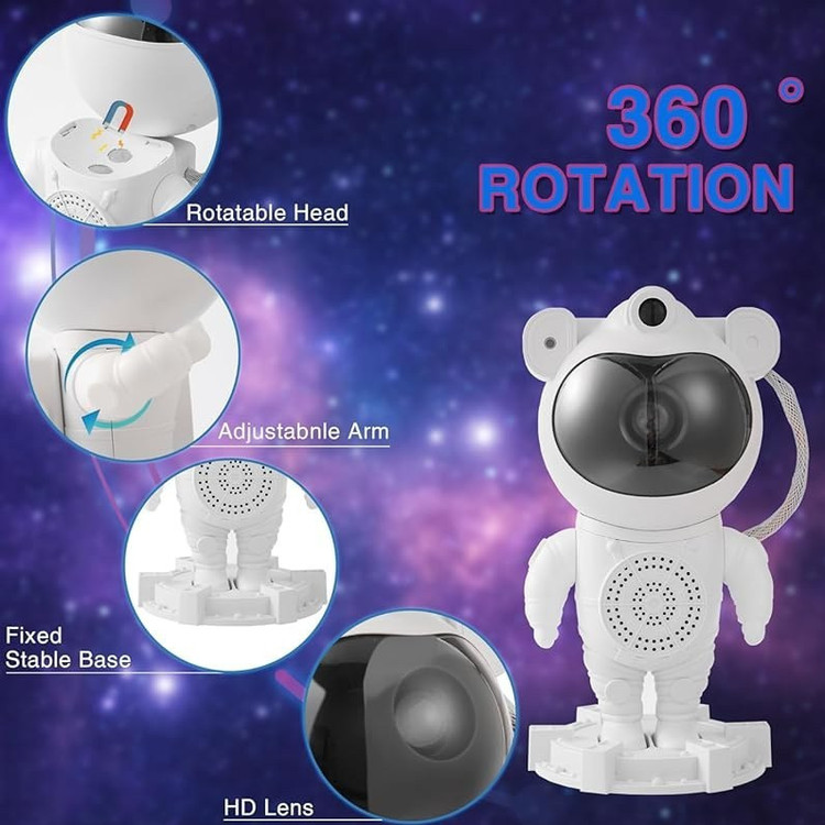 چراغ خواب پروژکتور کهکشانی فضانورد بلوتوث اسپیکردار مدل Galaxy projector night light