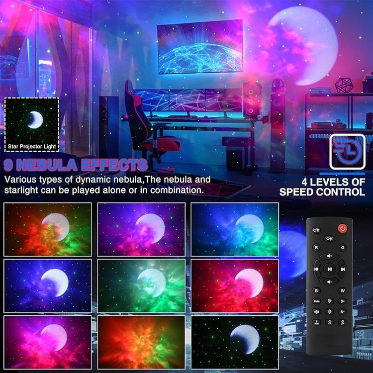 چراغ خواب پروژکتور کهکشانی فضانورد بلوتوث اسپیکردار مدل Galaxy projector night light