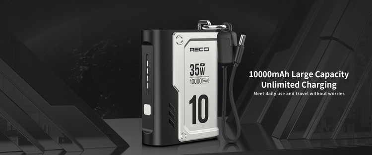 پاور بانک رسی ۱۰۰۰۰ میلی آمپر فست شارژ ۳۵ وات برند Recci مدل RPB-P57