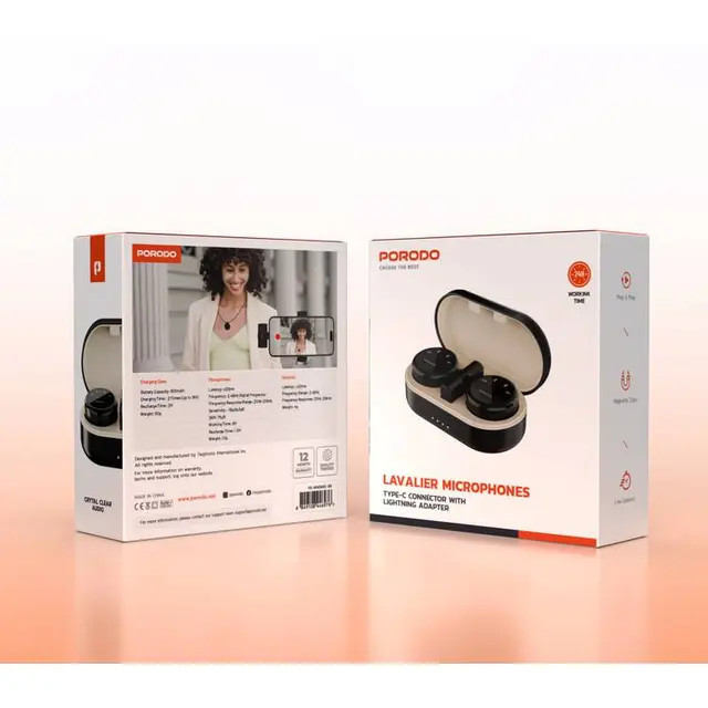 میکروفون یقه ای بی سیم پرودو مدل Porodo Lavalier Wireless Microphone Dual PD-WMDMIC