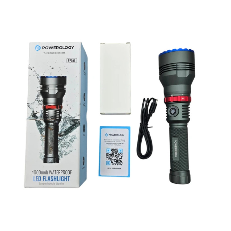 چراغ قوه شارژی ضدآب 4000mAh LED Flashlight پاورولوژی مدل PPBCHA64