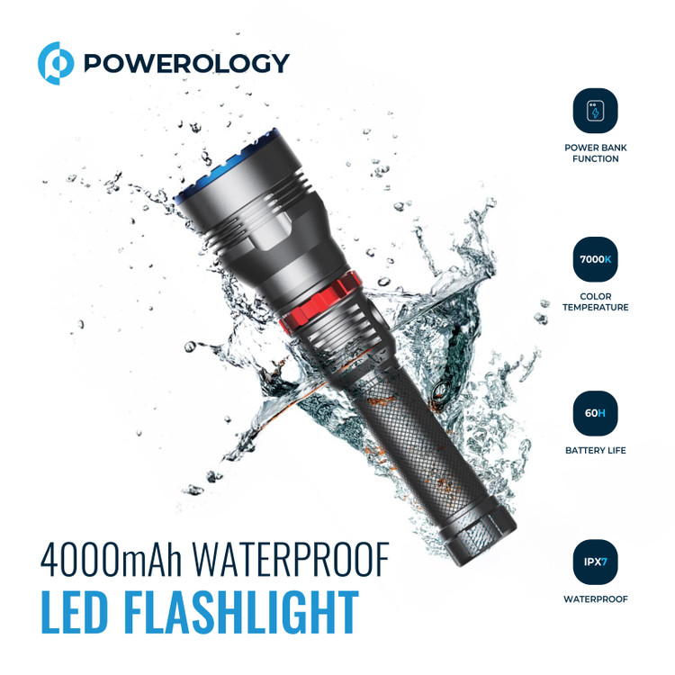 چراغ قوه شارژی ضدآب 4000mAh LED Flashlight پاورولوژی مدل PPBCHA64