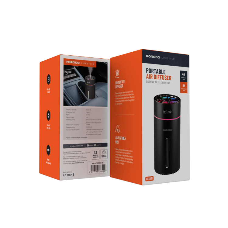 خوشبوکننده هوا پرودو مدل Porodo Lifestyle Portable Air Diffuser PD-LFST031-BK 300ml