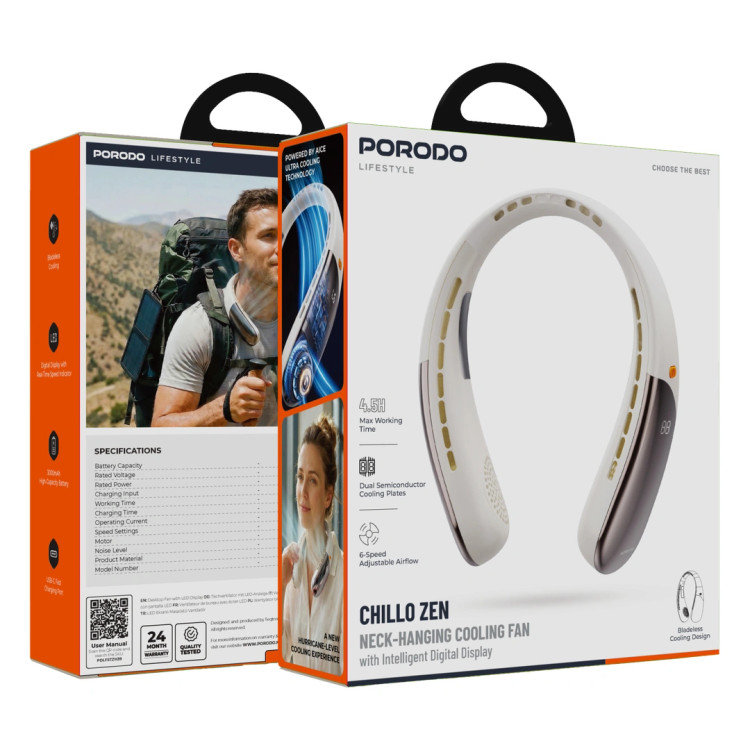 پنکه گردنی شارژی پرودو مدل Porodo Lifestyle Chillo Zen PDLFSTZH39BK