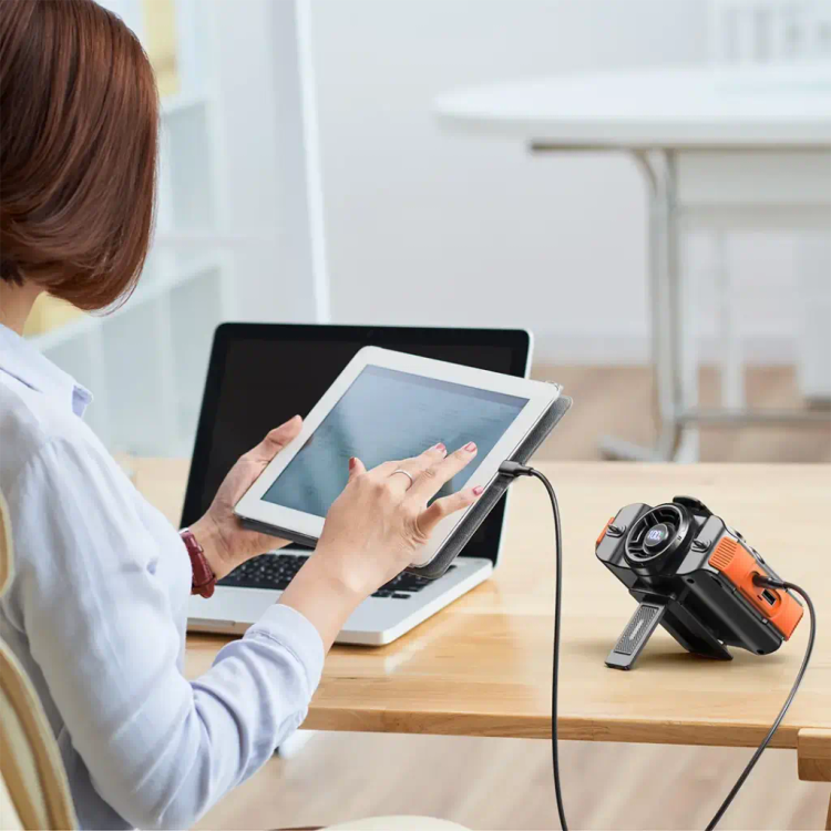 پنکه کمری بلوتوثی Porodo Lifestyle | پنکه شارژی ۸۰۰۰ میلیآمپرساعتی با اسپیکر و چراغ LED و پاوربانک