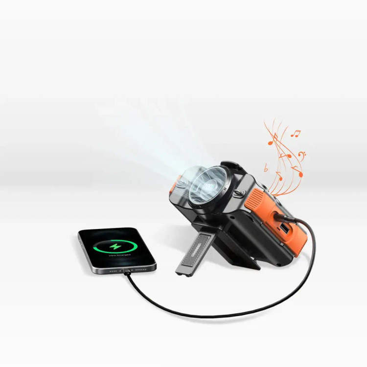 پنکه کمری بلوتوثی Porodo Lifestyle | پنکه شارژی ۸۰۰۰ میلیآمپرساعتی با اسپیکر و چراغ LED و پاوربانک