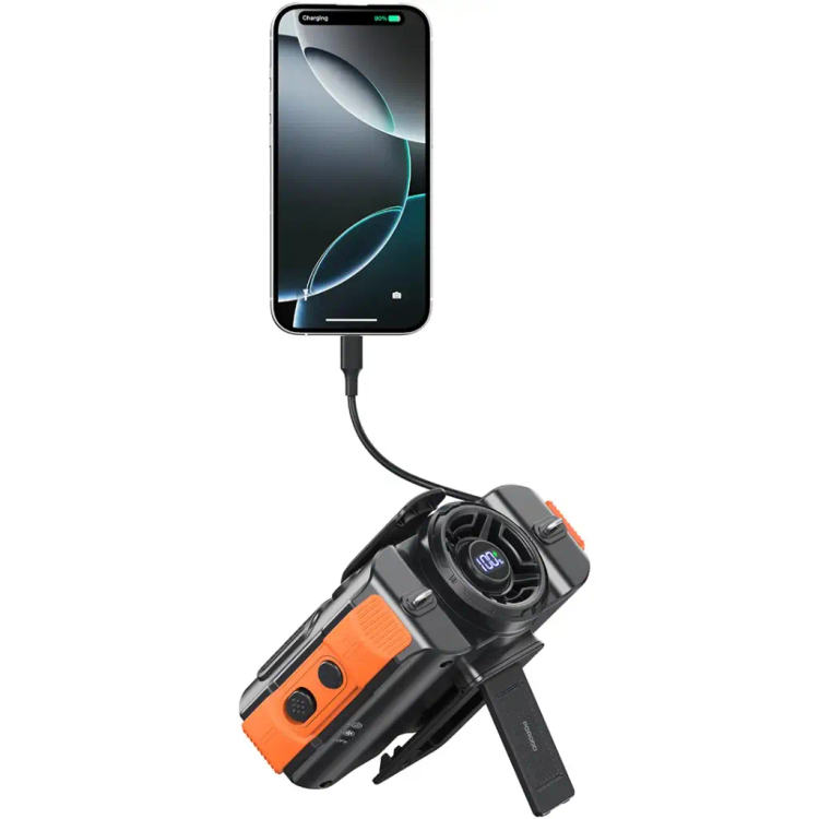 پنکه کمری بلوتوثی Porodo Lifestyle | پنکه شارژی ۸۰۰۰ میلیآمپرساعتی با اسپیکر و چراغ LED و پاوربانک