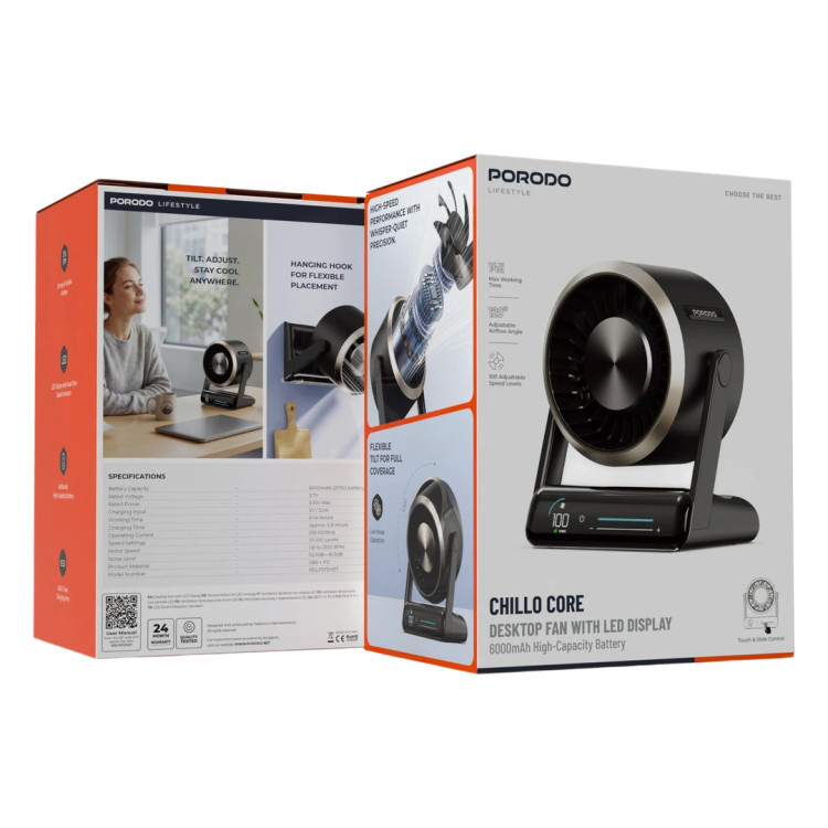 فن خنک کننده پرودو مدل PDLFSTZH37BK Porodo Lifestyle Chillo Core PDLFSTZH37BK
