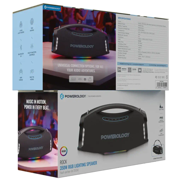 اسپیکر بلوتوثی پرتابل پاورولوژی Rock 350W RGB مدل PWF9