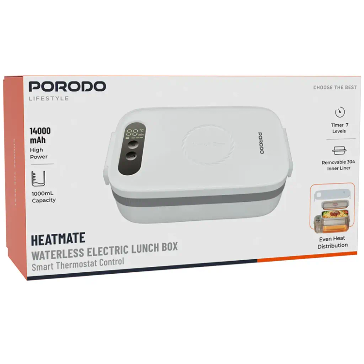 ظرف غذای شارژی پرودو مدل Heatmate با باتری ۱۴۰۰۰ میلیآمپر و گرمایش خشک - PDLFSTFH3WH