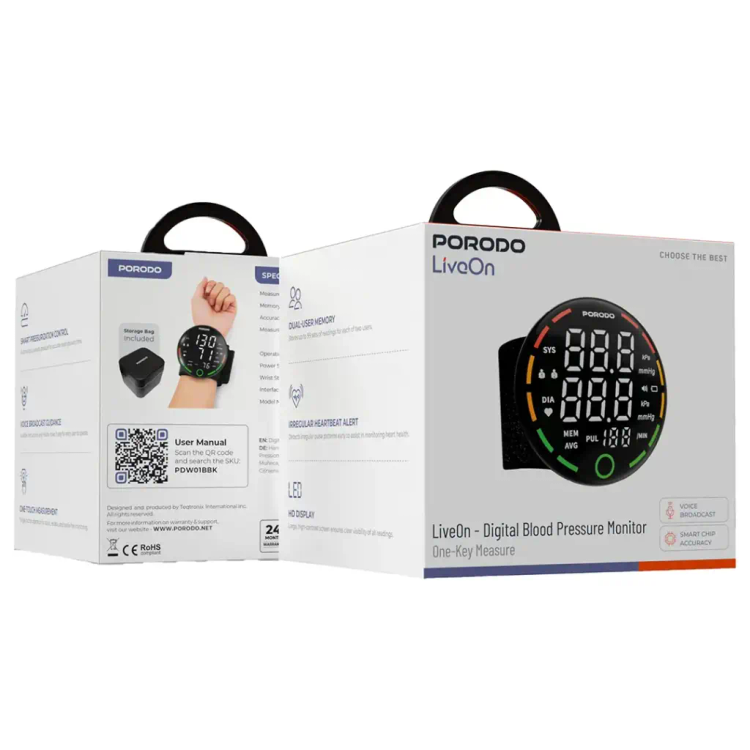 فشارسنج دیجیتالی مچی شارژی Porodo LiveOn مدل PDW01B