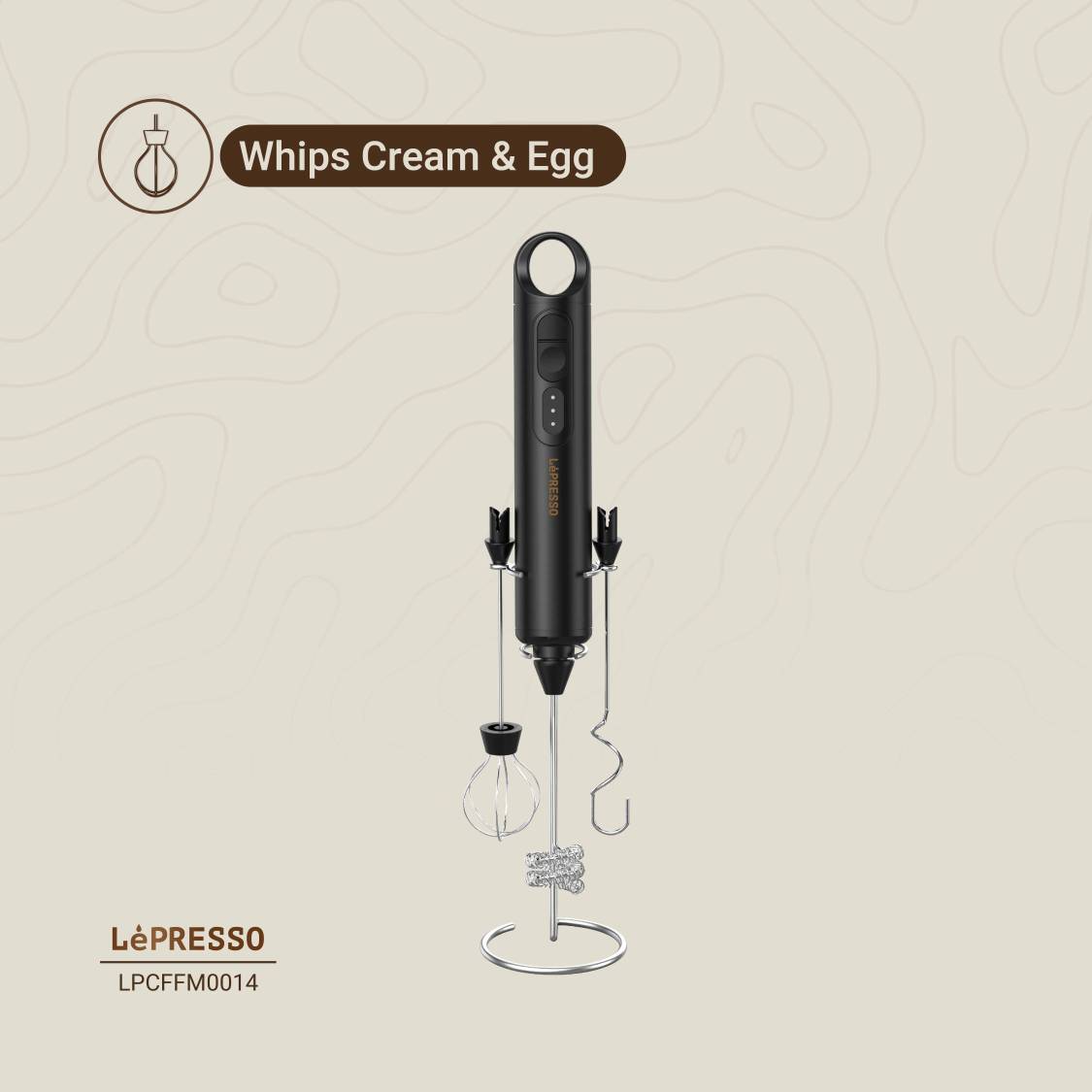 کف ساز شیر و همزن شارژی دستی LePresso مدل LPCFFM0014 با ۳ سرعت و ۳ سری