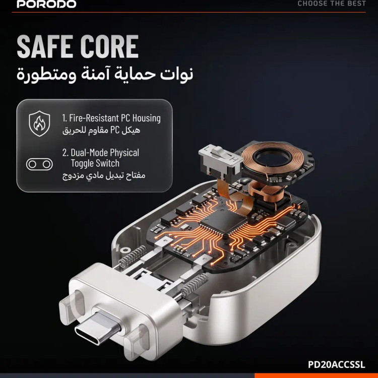 شارژ قطع کن هوشمند ۱۴۰ وات پرودو مدل Porodo Auto Release Cut-Off