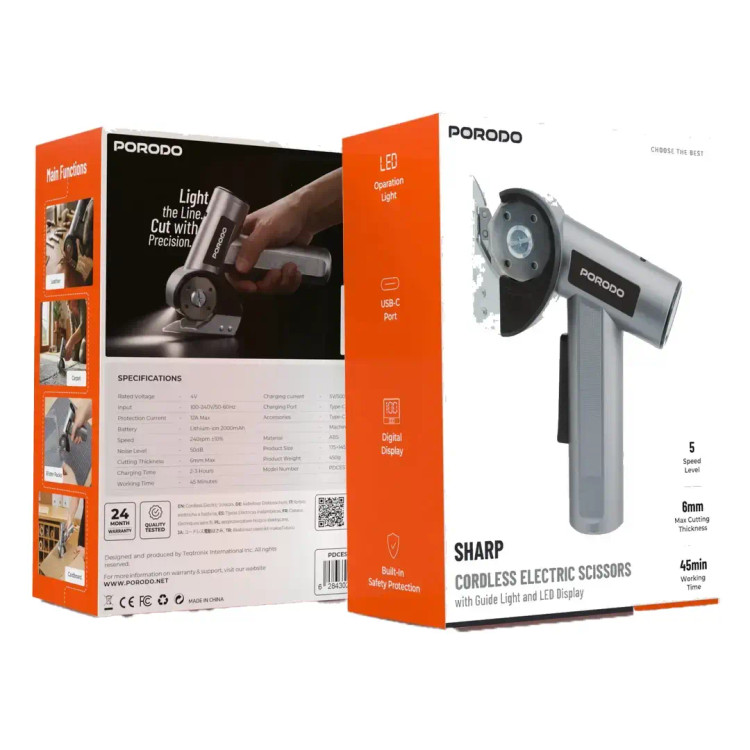 قیچی برقی شارژی پورودو مدل Sharp با نمایشگر دیجیتال و چراغ راهنما (پک کامل با کیف)