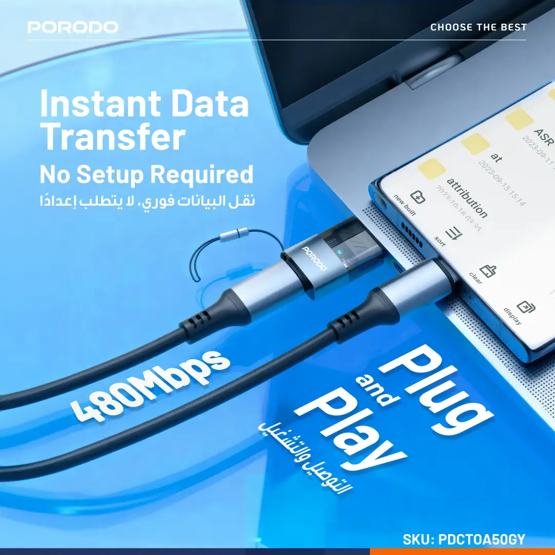 مبدل OTG شفاف پرودو مدل MINILINK با کانکتور USB-C به USB-A