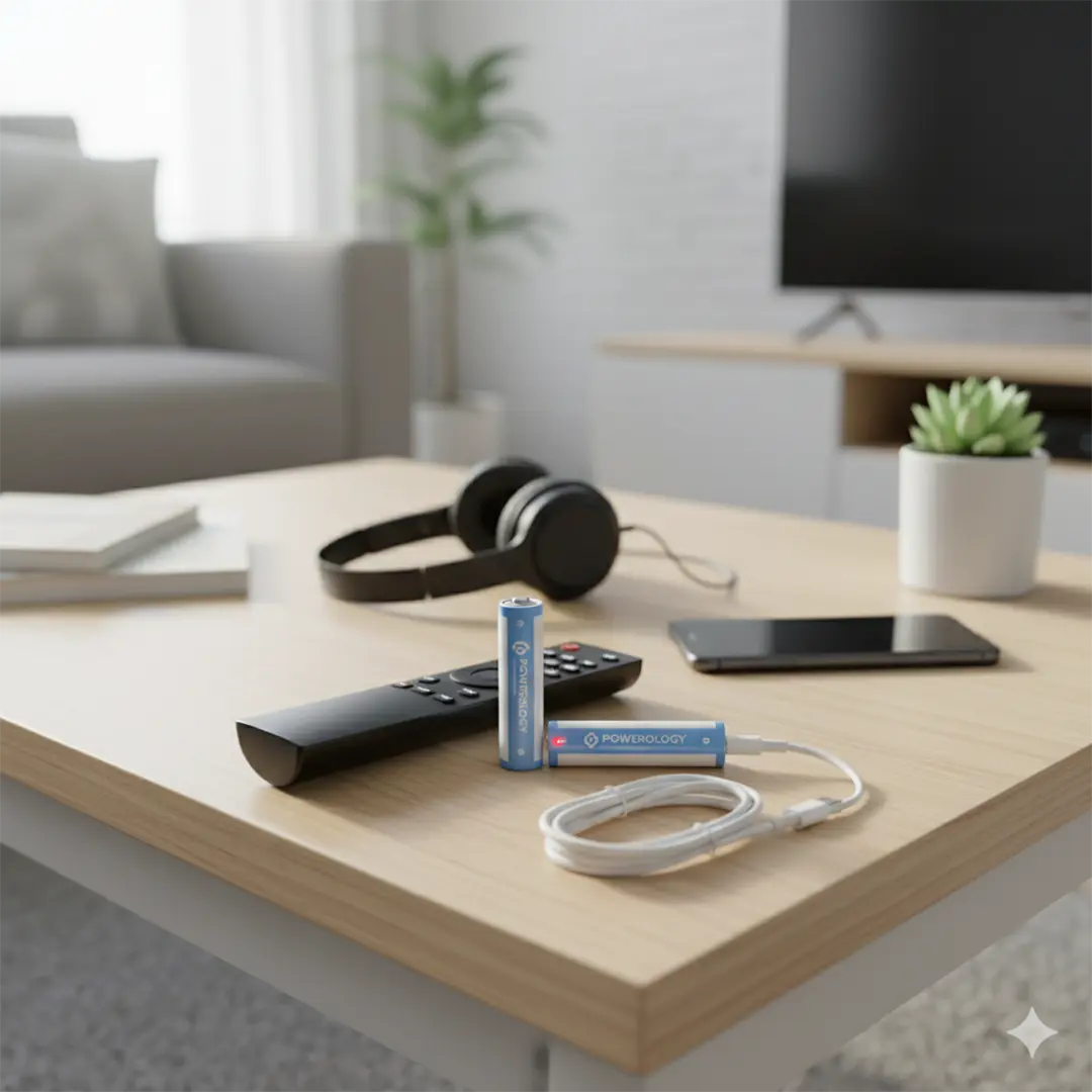باتری قلمی شارژی USB-C پاورولوژی مدل PWAA322 ظرفیت 3200 میلیواتساعت بسته 2 عددی